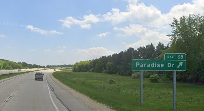 Take Exit 68 for Paradise Dr.